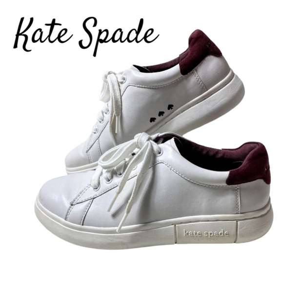 Kate Spade 'Lift' Women's White/ Burgundy Leather Sneakers - Size 7B (+COA) - Picture 1 of 16